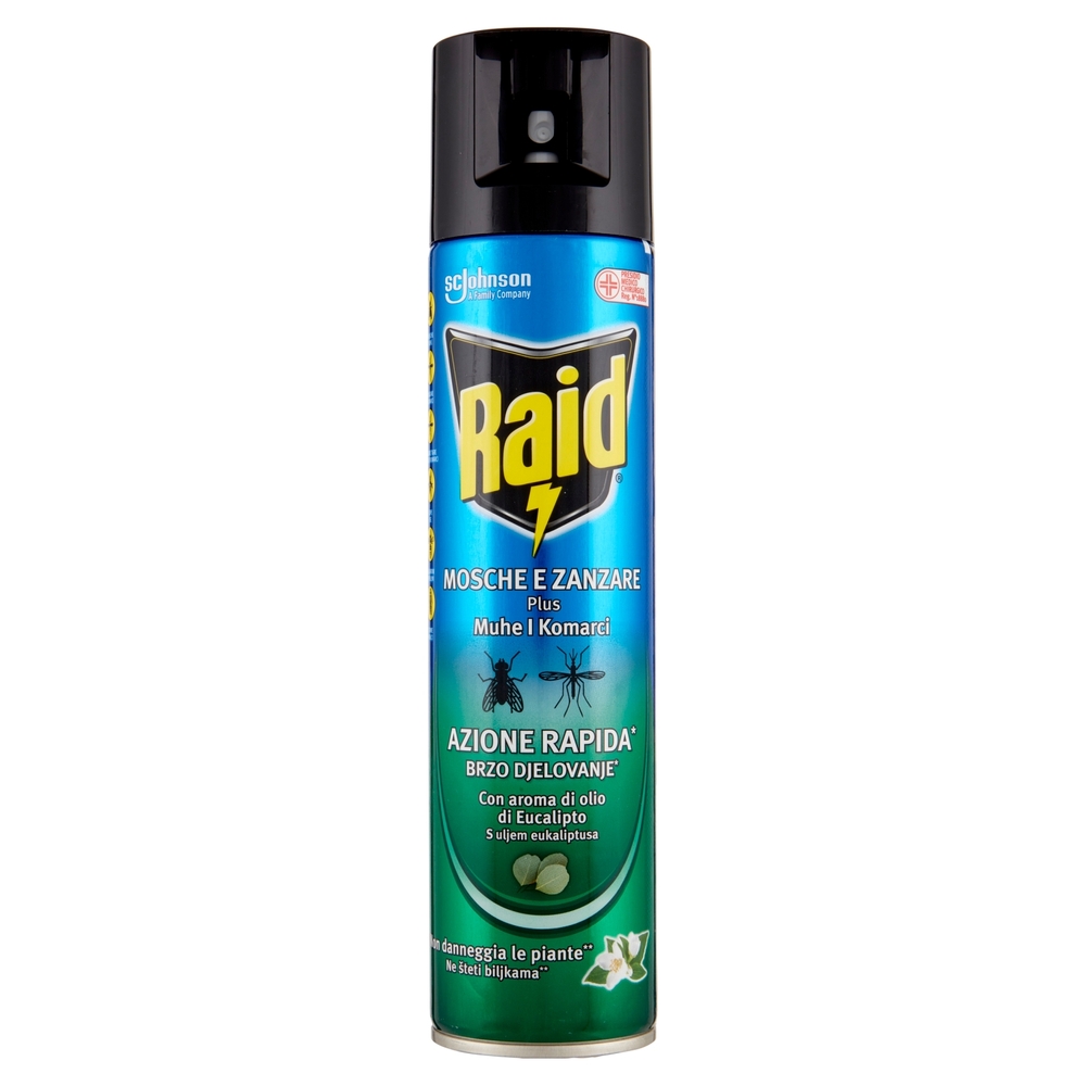Raid Mosche e Zanzare Spray Eucalipto Insetticida, Antizanzare e Antimosche, Azione rapida, 400 ml